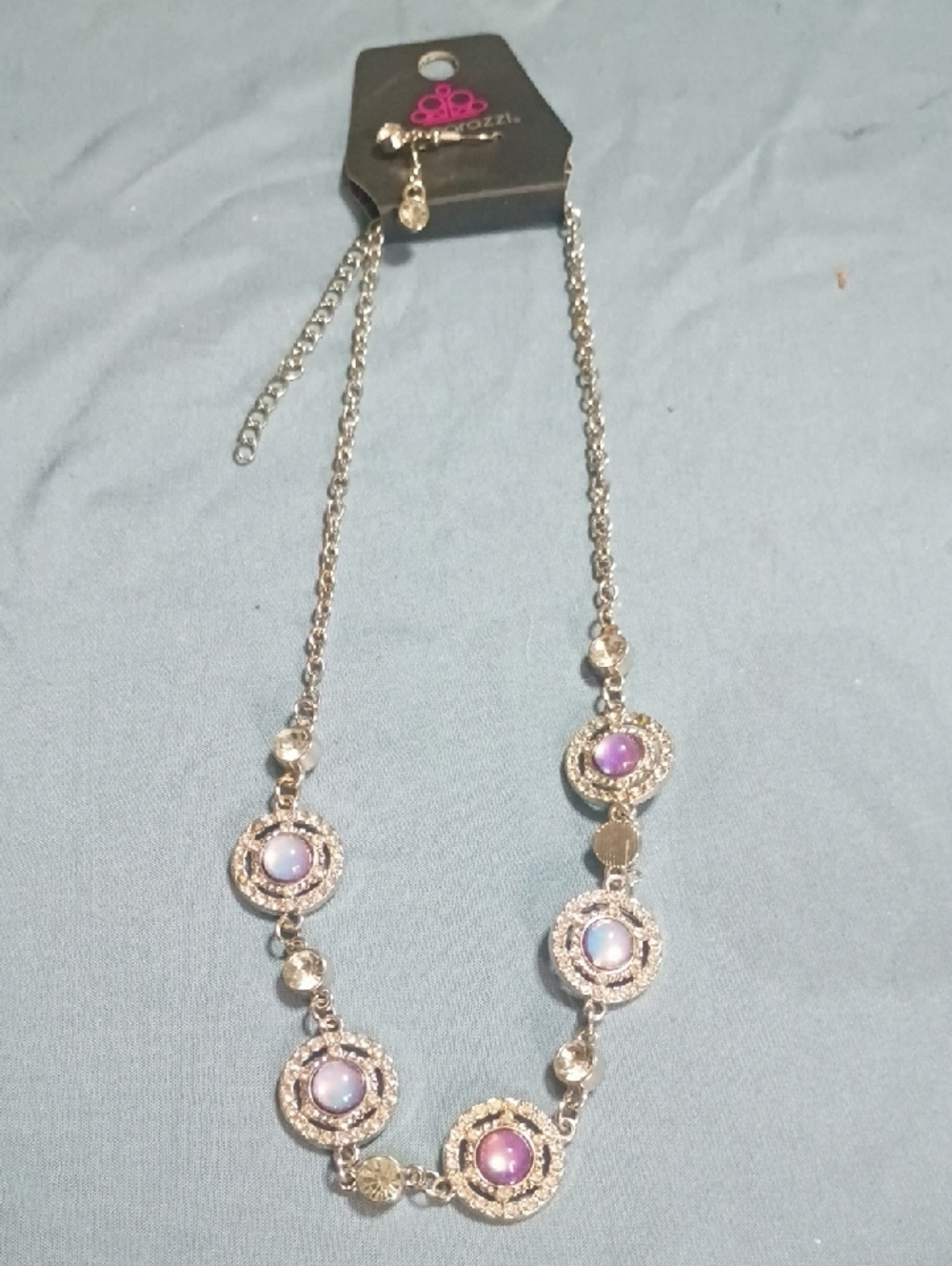 Paparazzi Silver-Tone Purple Cabochon Link Necklace